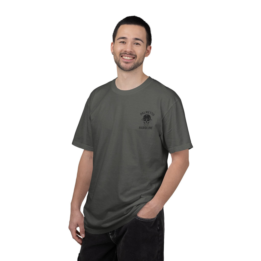 T-Shirt — Palmetto Hardline “Head Down Full Send” Skull Riding Bull Graphic